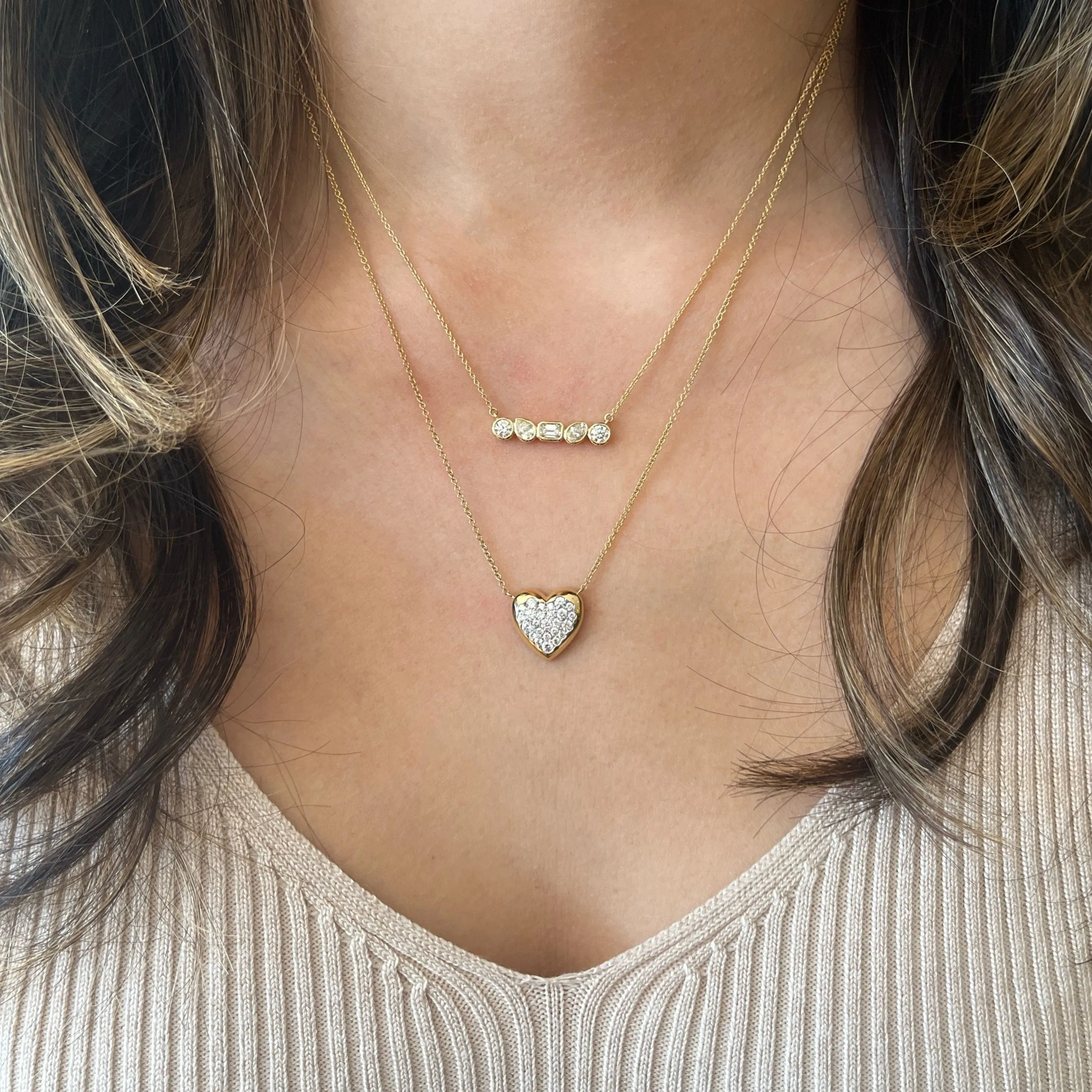 Diamond Puffed Heart Pendant Necklace