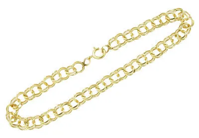 Double Link Vintage Charm Bracelet in 14 Karat Gold