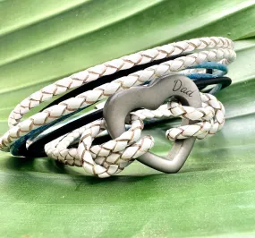 Double Wrap Leather Ashes Bracelet with Engraved Urn