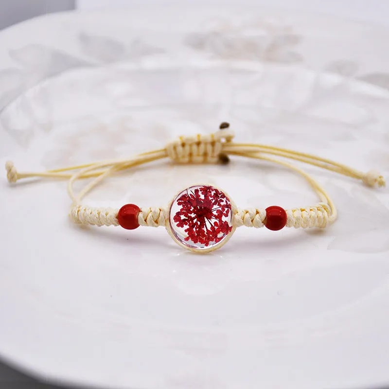 Dried Petal Braided Rope Bracelet Female Stretch Japanese and Korean Girlfriends Carrying Strap Children