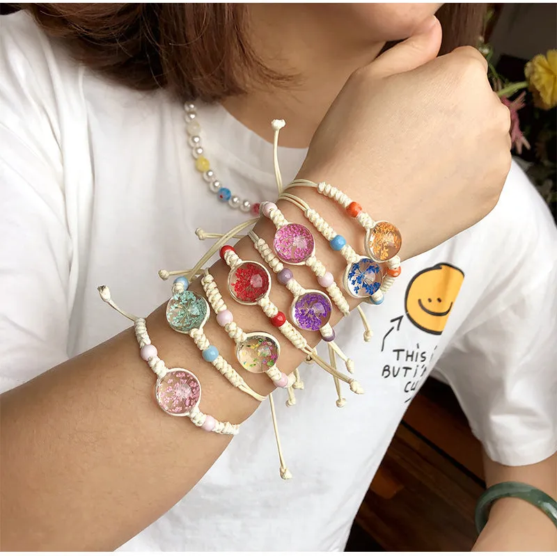 Dried Petal Braided Rope Bracelet Female Stretch Japanese and Korean Girlfriends Carrying Strap Children
