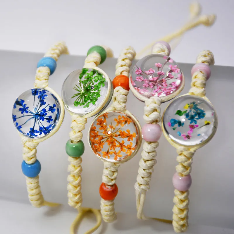 Dried Petal Braided Rope Bracelet Female Stretch Japanese and Korean Girlfriends Carrying Strap Children