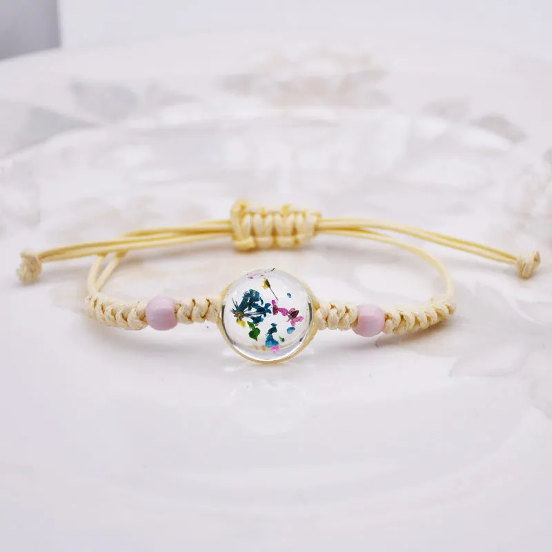 Dried Petal Braided Rope Bracelet Female Stretch Japanese and Korean Girlfriends Carrying Strap Children