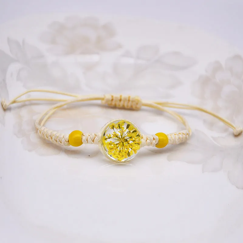 Dried Petal Braided Rope Bracelet Female Stretch Japanese and Korean Girlfriends Carrying Strap Children