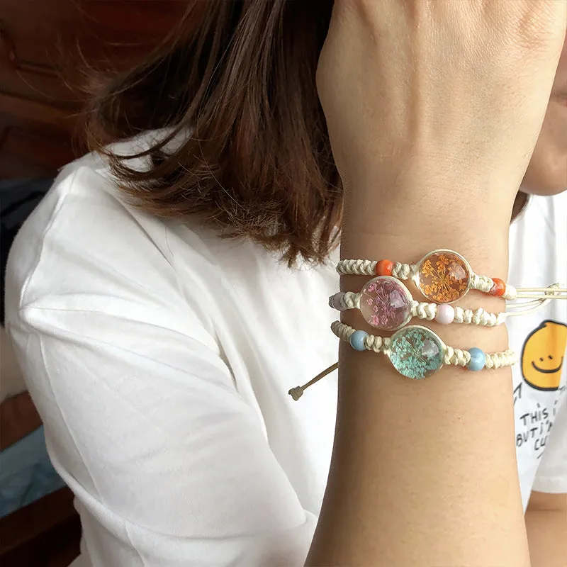 Dried Petal Braided Rope Bracelet Female Stretch Japanese and Korean Girlfriends Carrying Strap Children