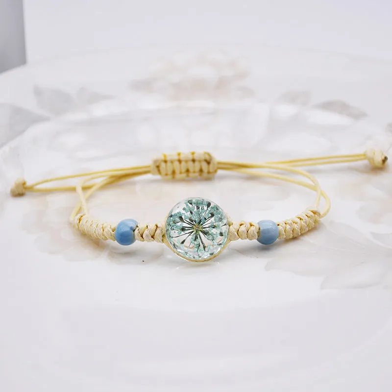 Dried Petal Braided Rope Bracelet Female Stretch Japanese and Korean Girlfriends Carrying Strap Children