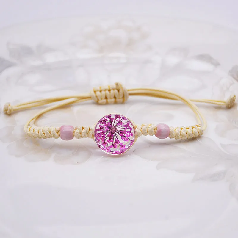 Dried Petal Braided Rope Bracelet Female Stretch Japanese and Korean Girlfriends Carrying Strap Children