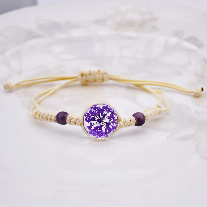 Dried Petal Braided Rope Bracelet Female Stretch Japanese and Korean Girlfriends Carrying Strap Children