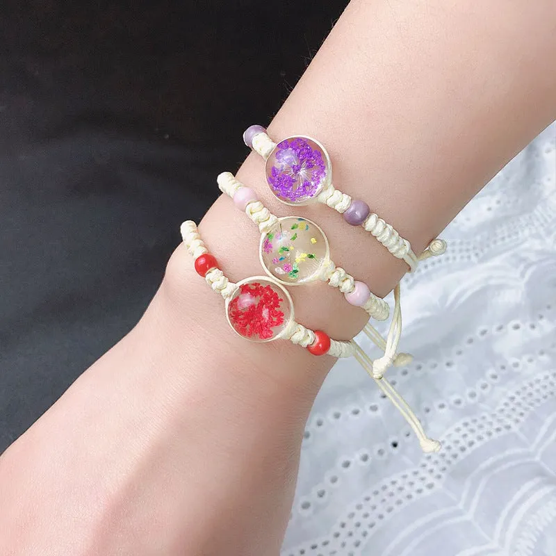 Dried Petal Braided Rope Bracelet Female Stretch Japanese and Korean Girlfriends Carrying Strap Children