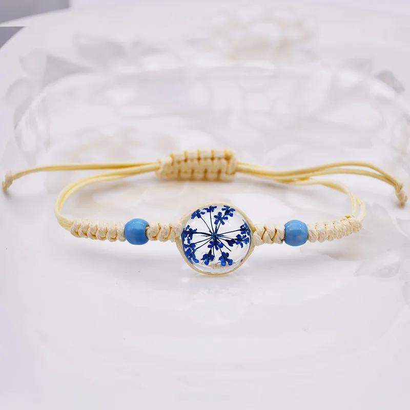 Dried Petal Braided Rope Bracelet Female Stretch Japanese and Korean Girlfriends Carrying Strap Children