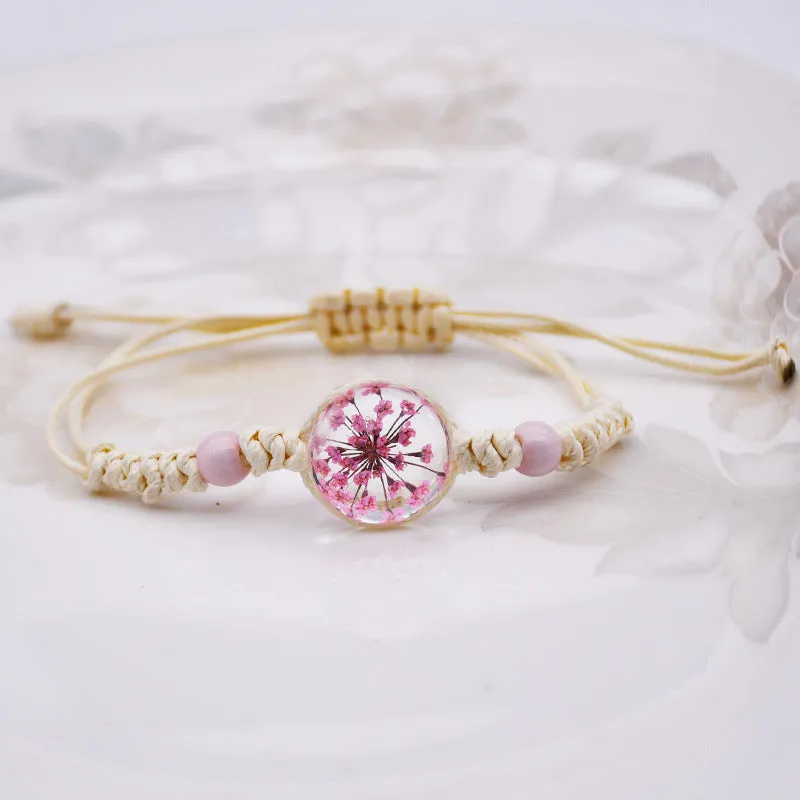Dried Petal Braided Rope Bracelet Female Stretch Japanese and Korean Girlfriends Carrying Strap Children
