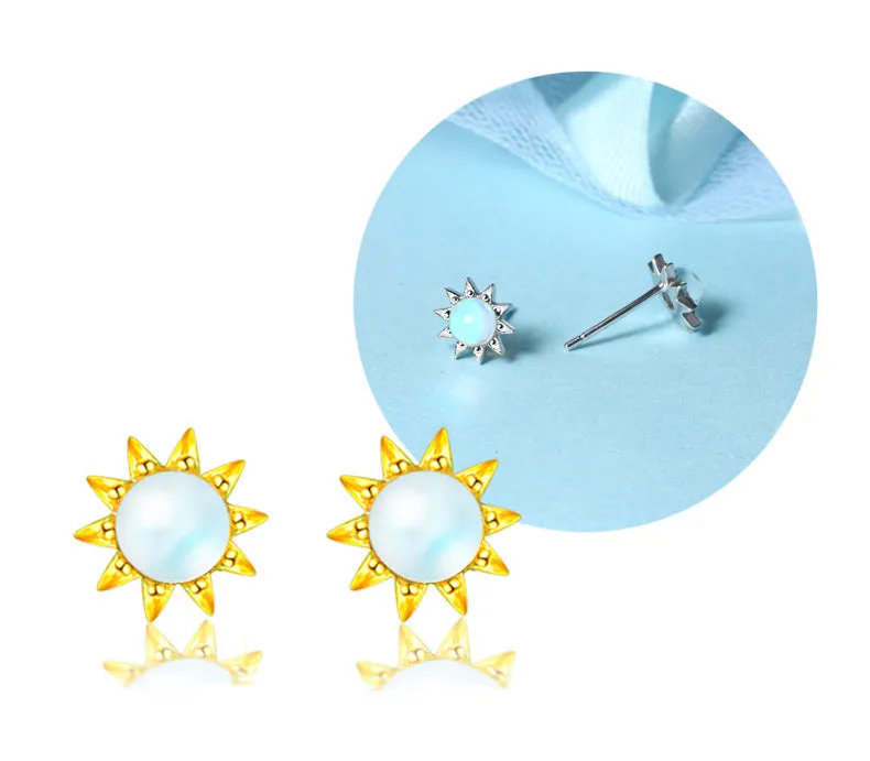 Earrings S925 Sterling Silver Moonstone Stud Earrings