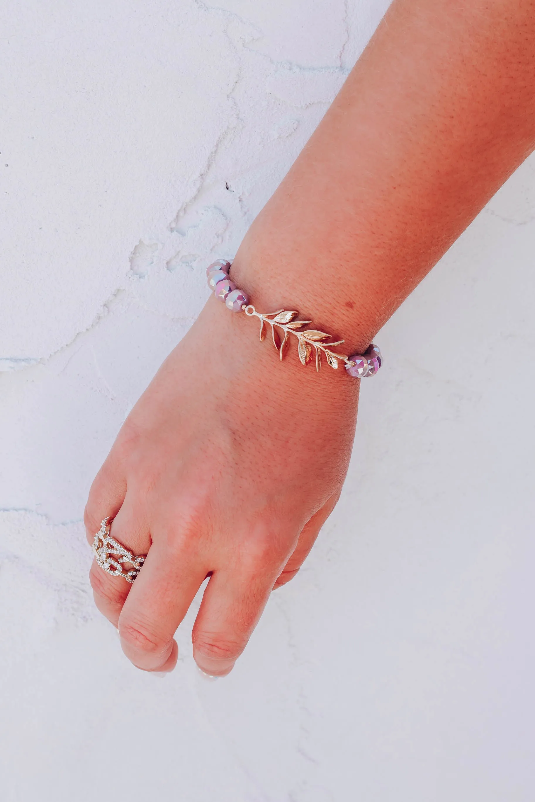 Eden Leaf Beaded Bracelet - Purple