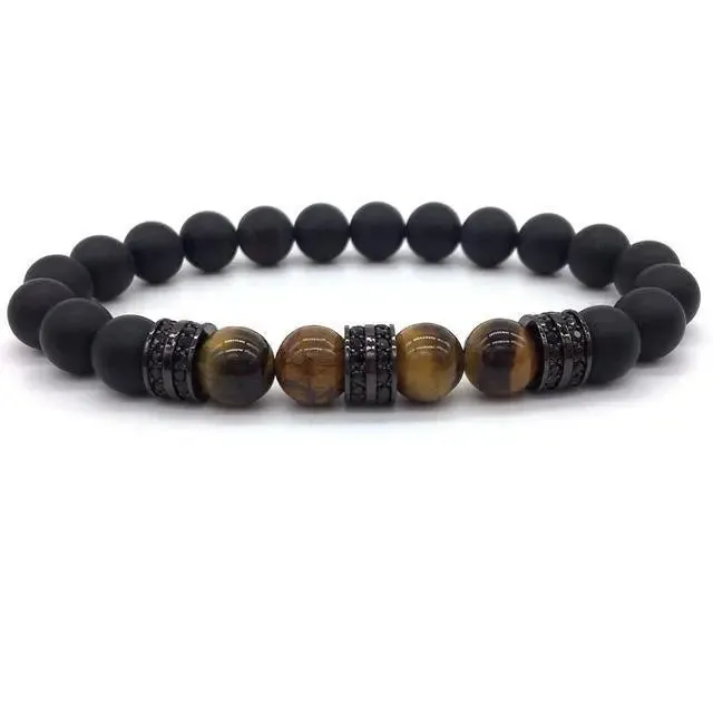 Elegant Hematite & Tiger's Eye Crystal Paved Bracelet