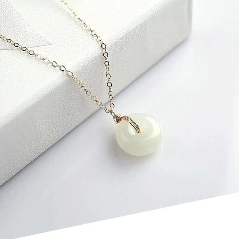 Elegant Round Stainless Steel 18k Gold Plated Jade Wholesale Necklace