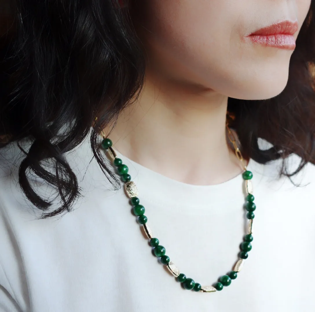 Elf Forest Wood Pattern Jade Necklace Gold