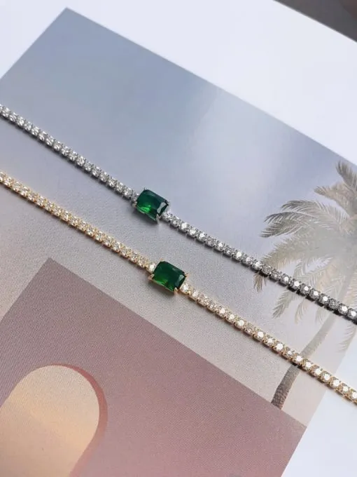 Emerald Green Tennis Bracelet, Zircon 925 Sterling Silver Luxury Fashion Tennis Bracelet