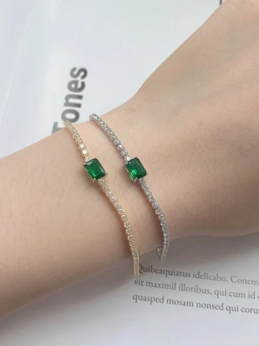 Emerald Green Tennis Bracelet, Zircon 925 Sterling Silver Luxury Fashion Tennis Bracelet