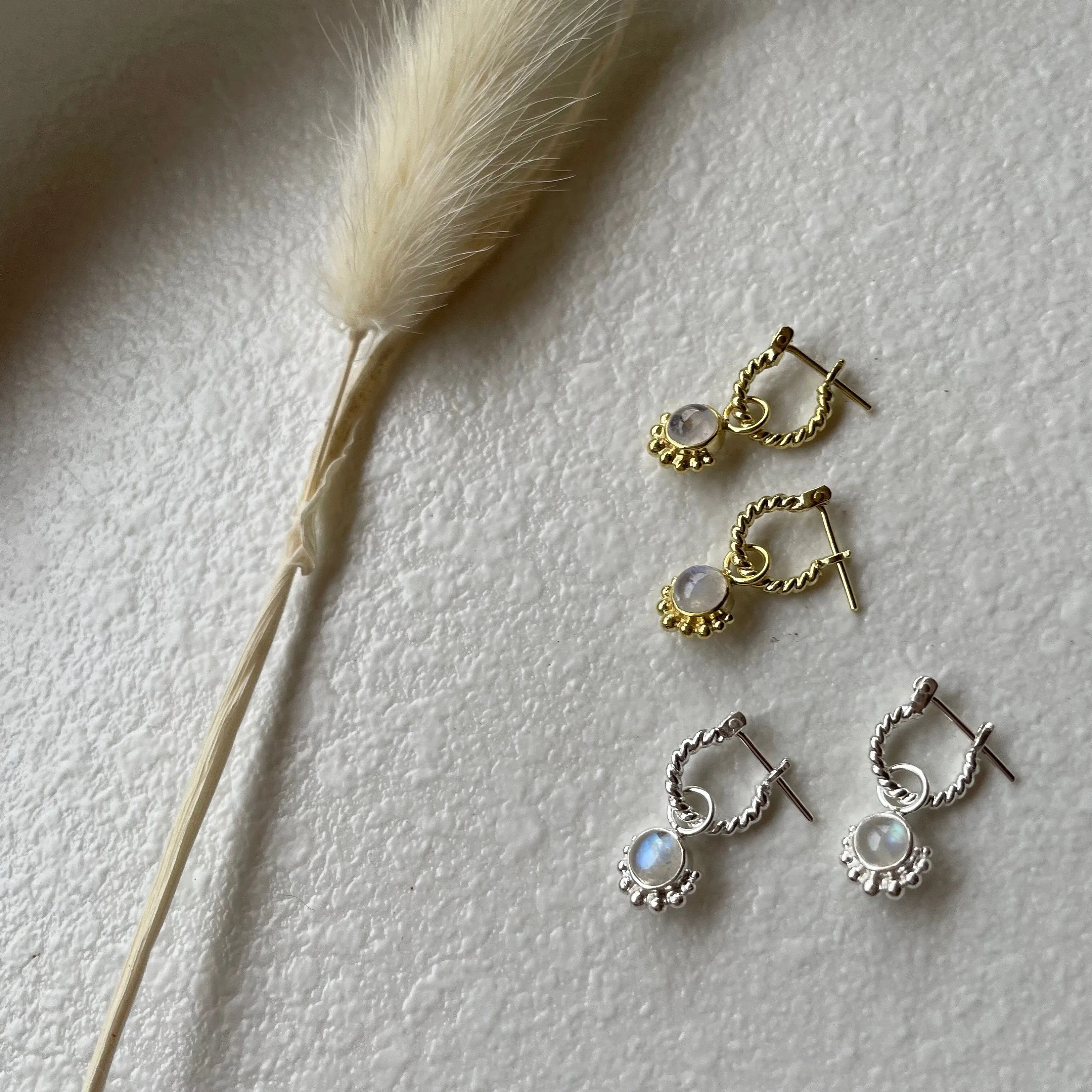 Equilibrium Sterling Silver Rainbow Moonstone Hoop Earrings