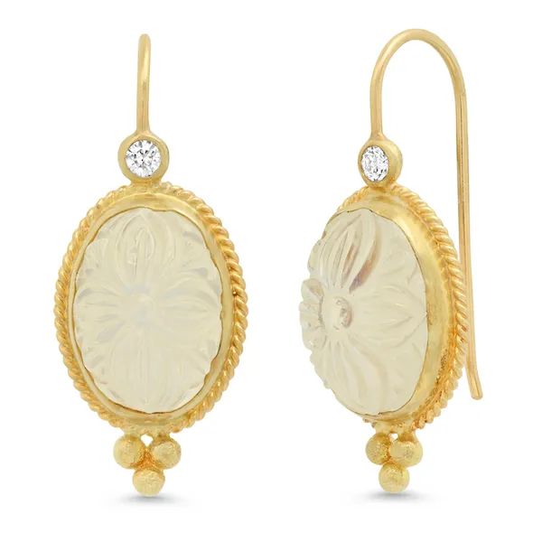 Etruscan Moonstone 18K Gold Earrings