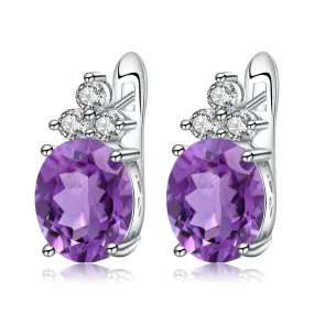 European Vintage Natural Colourful Gemstone Oval Shape Silver Studs for Women