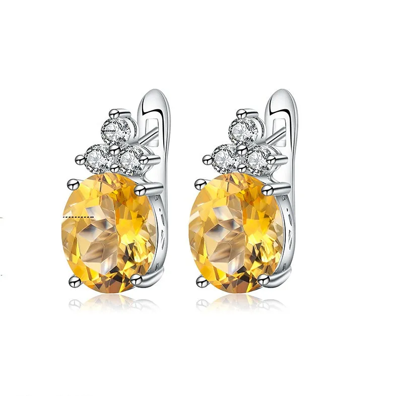 European Vintage Natural Colourful Gemstone Oval Shape Silver Studs for Women