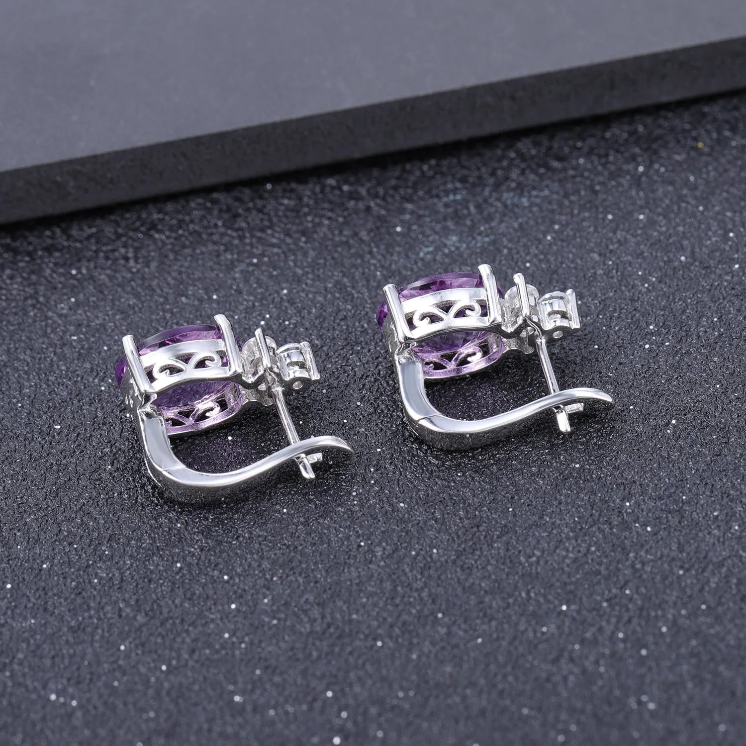 European Vintage Natural Colourful Gemstone Oval Shape Silver Studs for Women