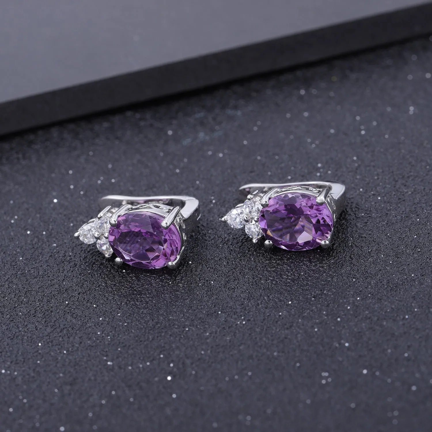 European Vintage Natural Colourful Gemstone Oval Shape Silver Studs for Women