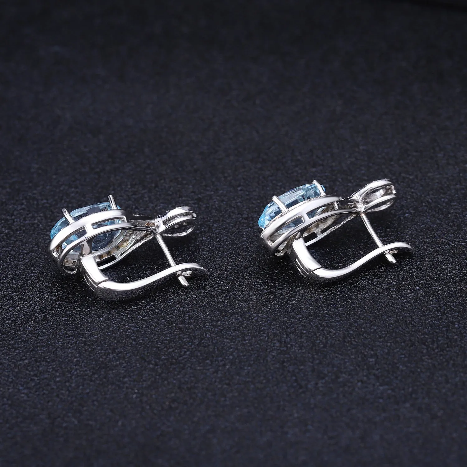 European Vintage Style Topaz Oval Shape Silver Studs for Women