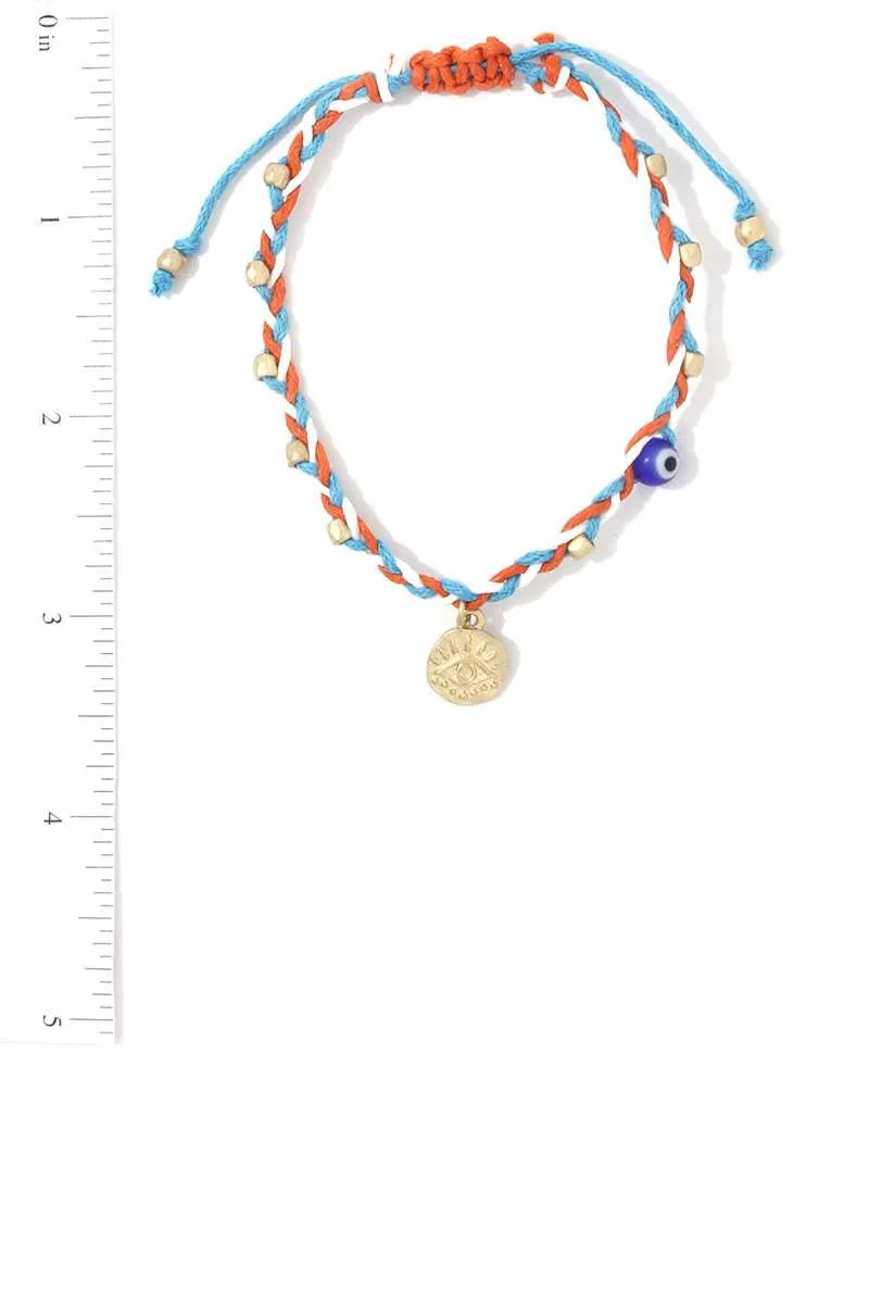 Evil Eye Coin Beaded Adjustable Bracelet