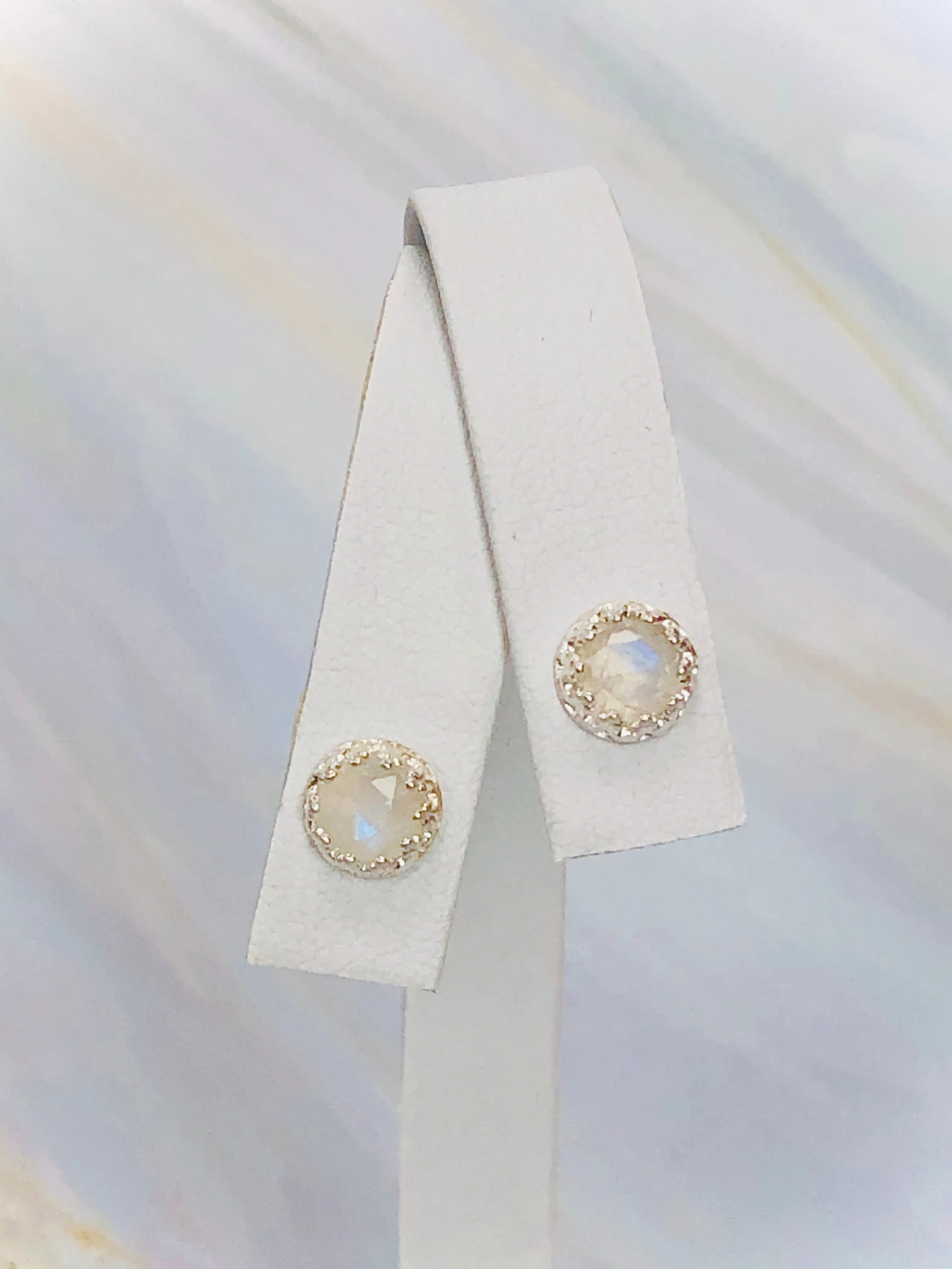 Faceted Moonstone Stud Earrings, Dainty Moonstone Post earrings, artisan jewelry