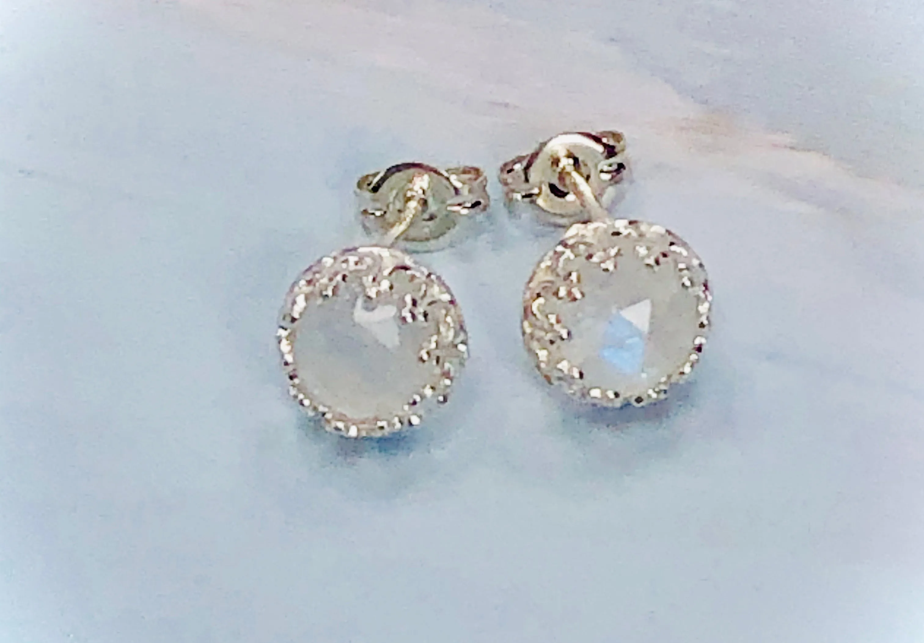Faceted Moonstone Stud Earrings, Dainty Moonstone Post earrings, artisan jewelry