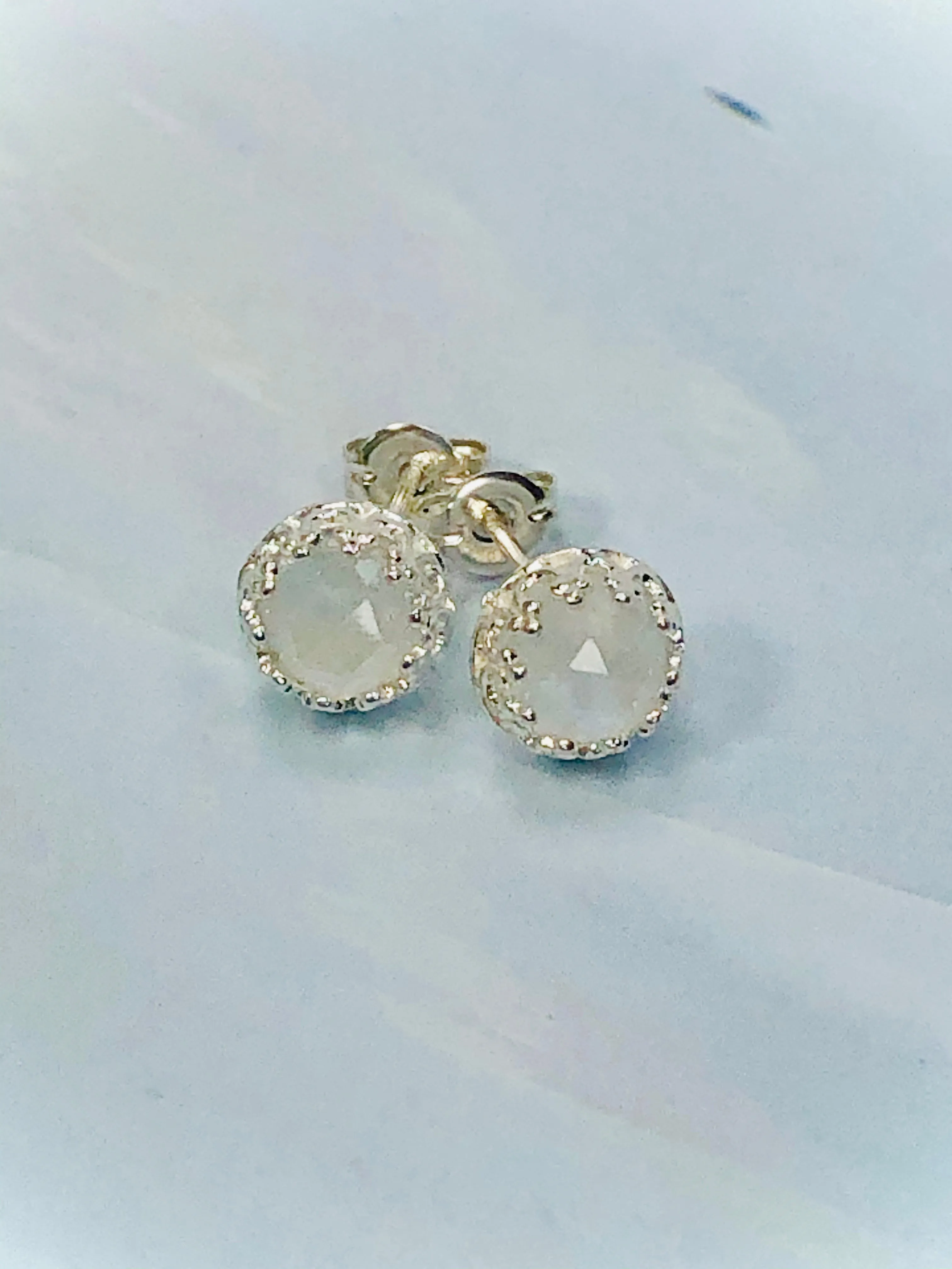 Faceted Moonstone Stud Earrings, Dainty Moonstone Post earrings, artisan jewelry