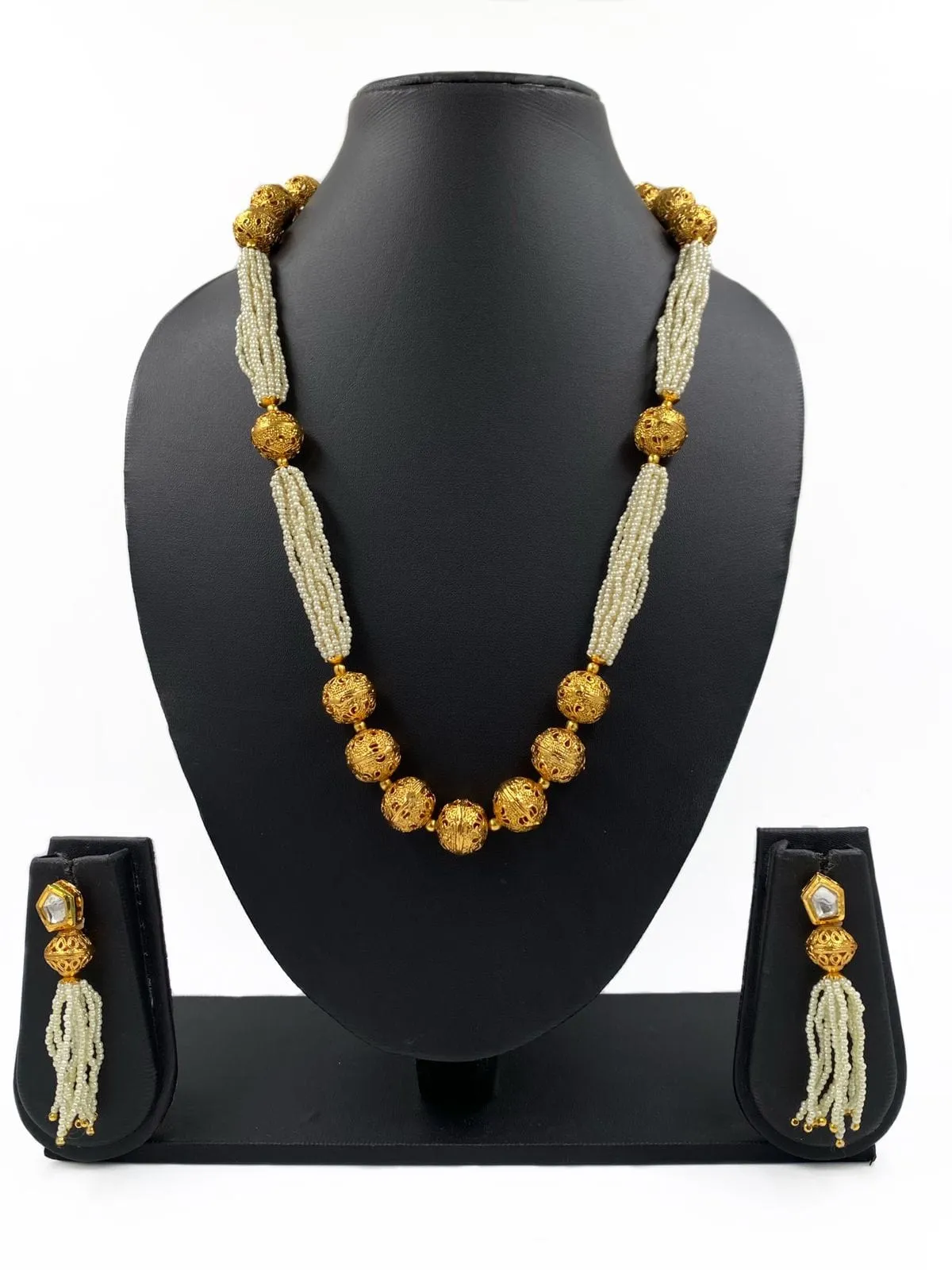 Fancy Pearls And Golden Beads Matar Mala Necklace For Woman By Gehna Shop