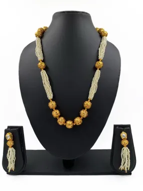 Fancy Pearls And Golden Beads Matar Mala Necklace For Woman By Gehna Shop
