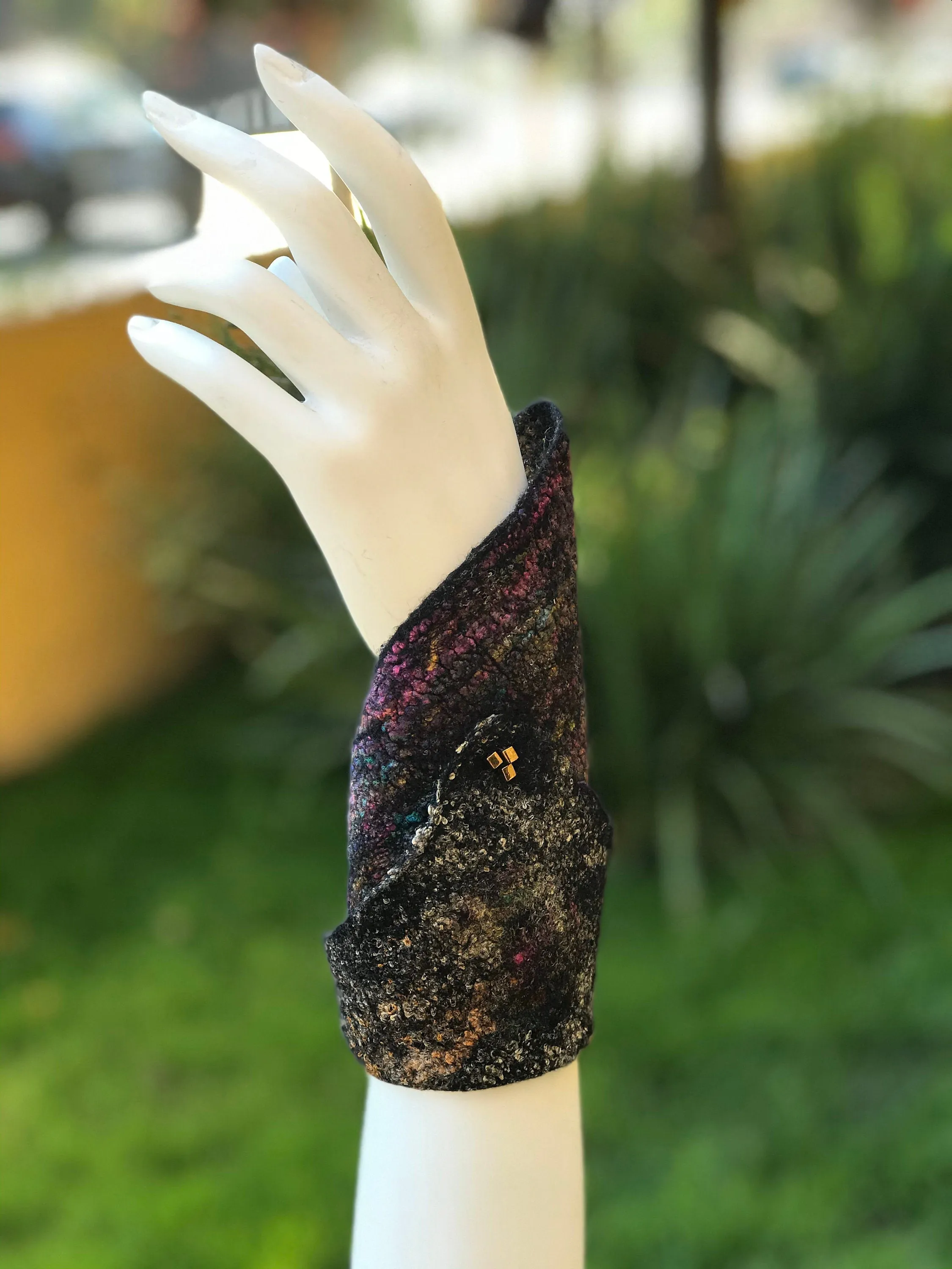 Felted Bracelet, Felted Wool Cuff in Black Color