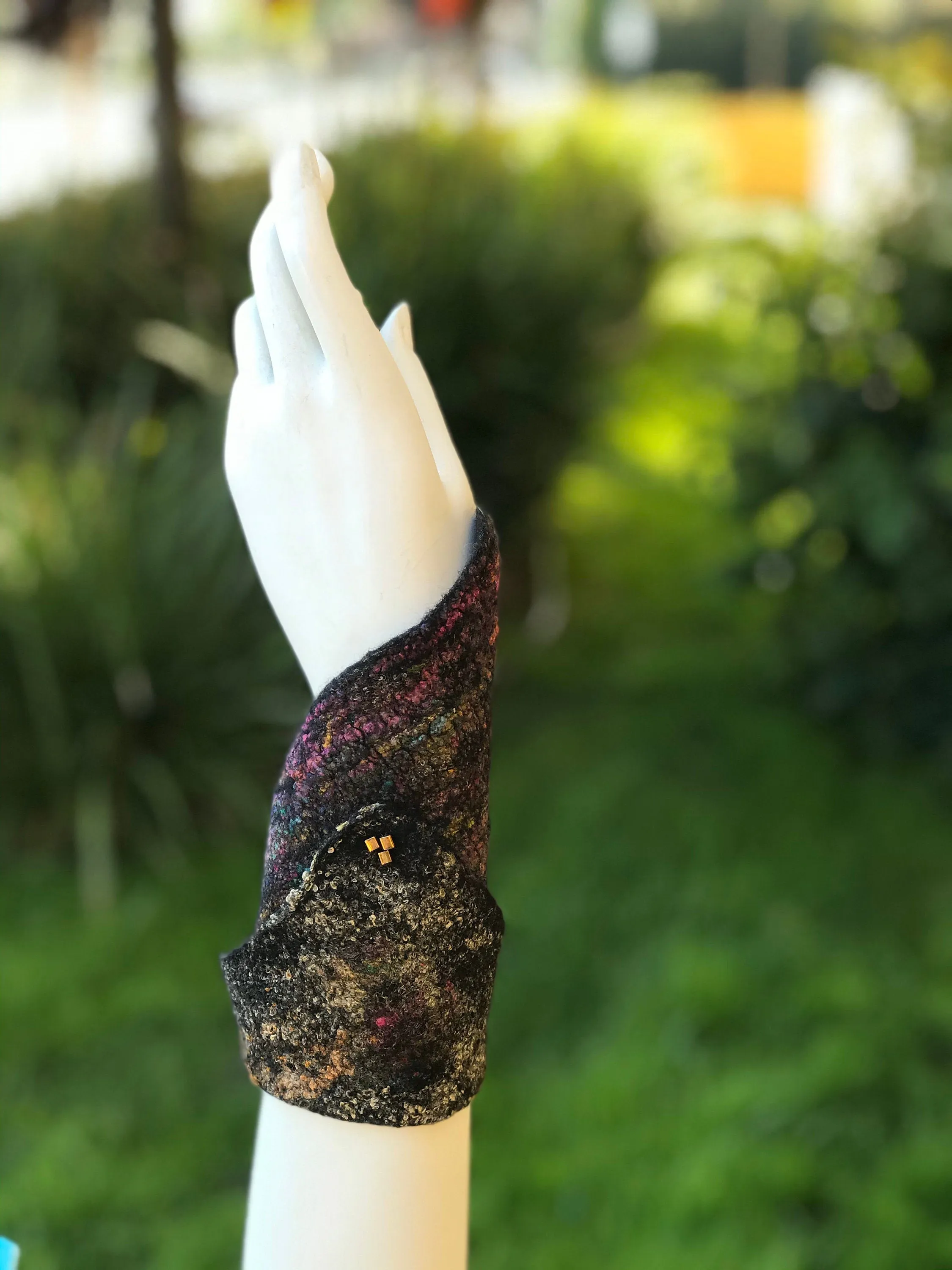 Felted Bracelet, Felted Wool Cuff in Black Color