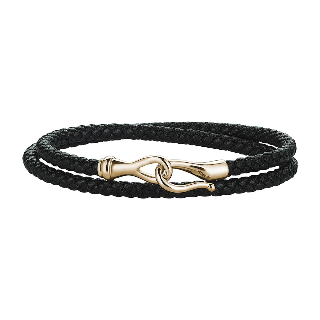 Fish Hook Wrap Leather Bracelet in Silver
