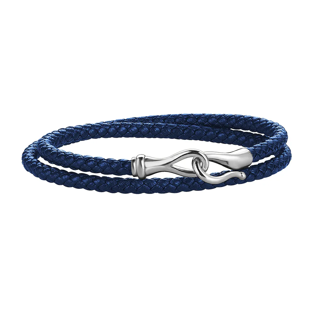 Fish Hook Wrap Leather Bracelet in Silver