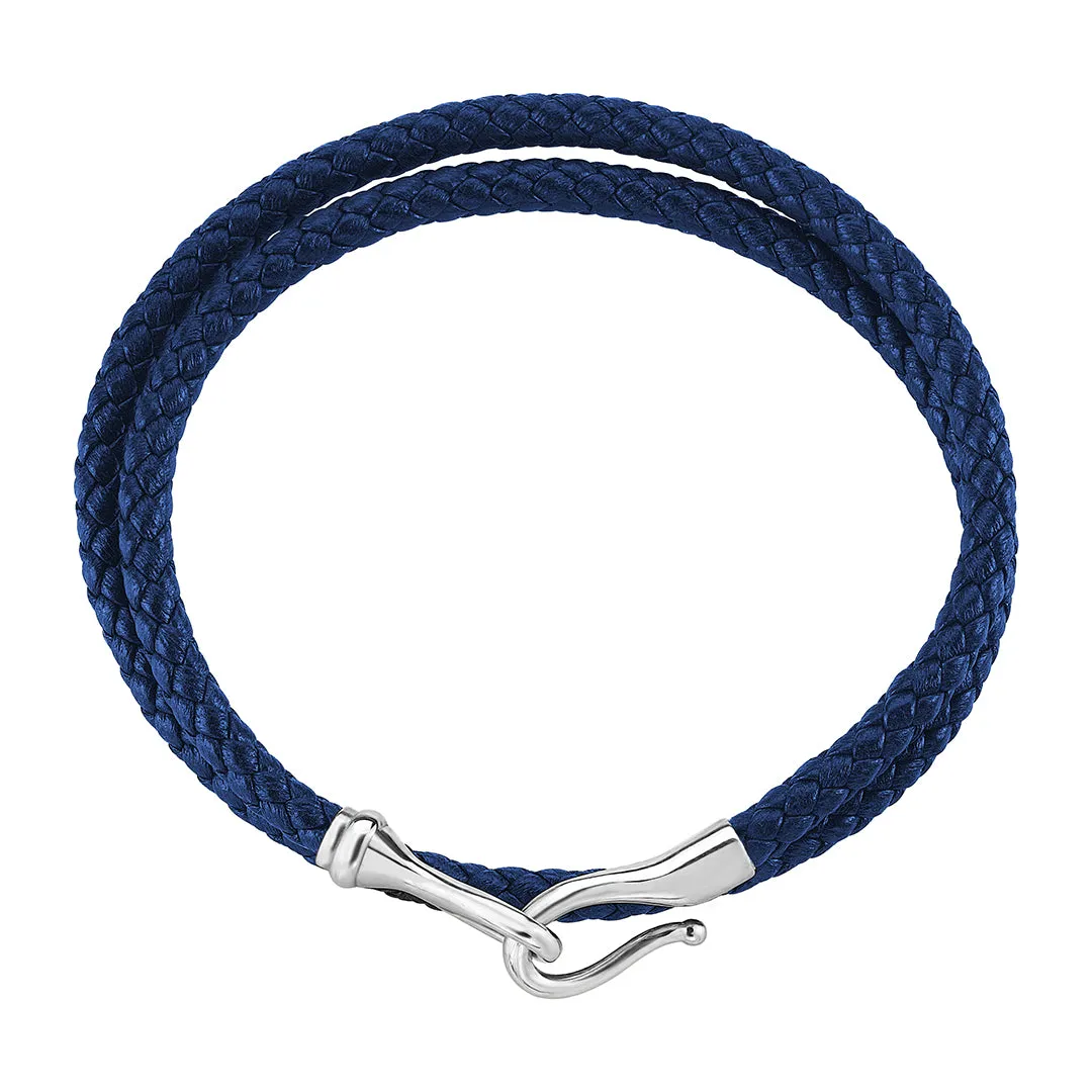 Fish Hook Wrap Leather Bracelet in Silver