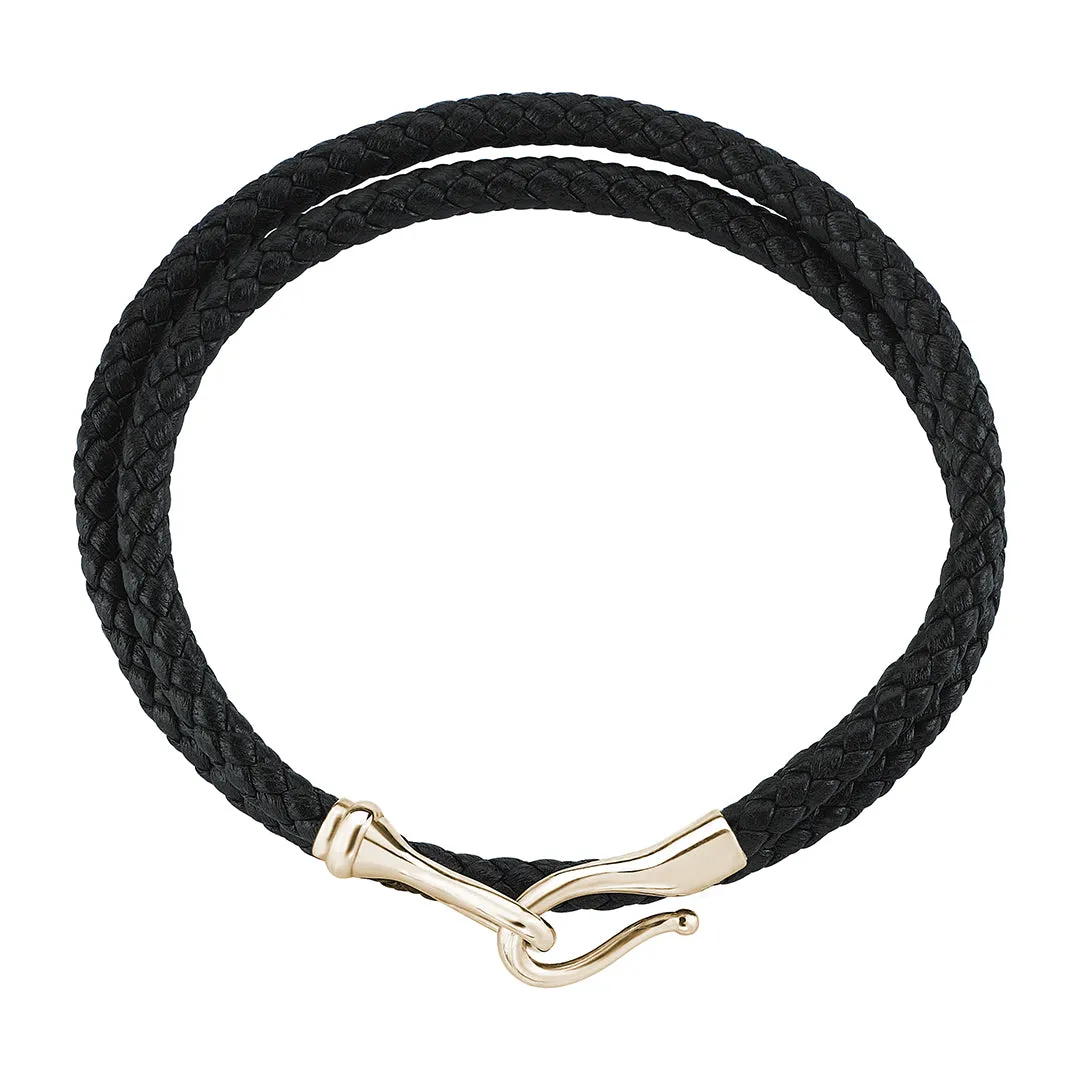 Fish Hook Wrap Leather Bracelet in Silver