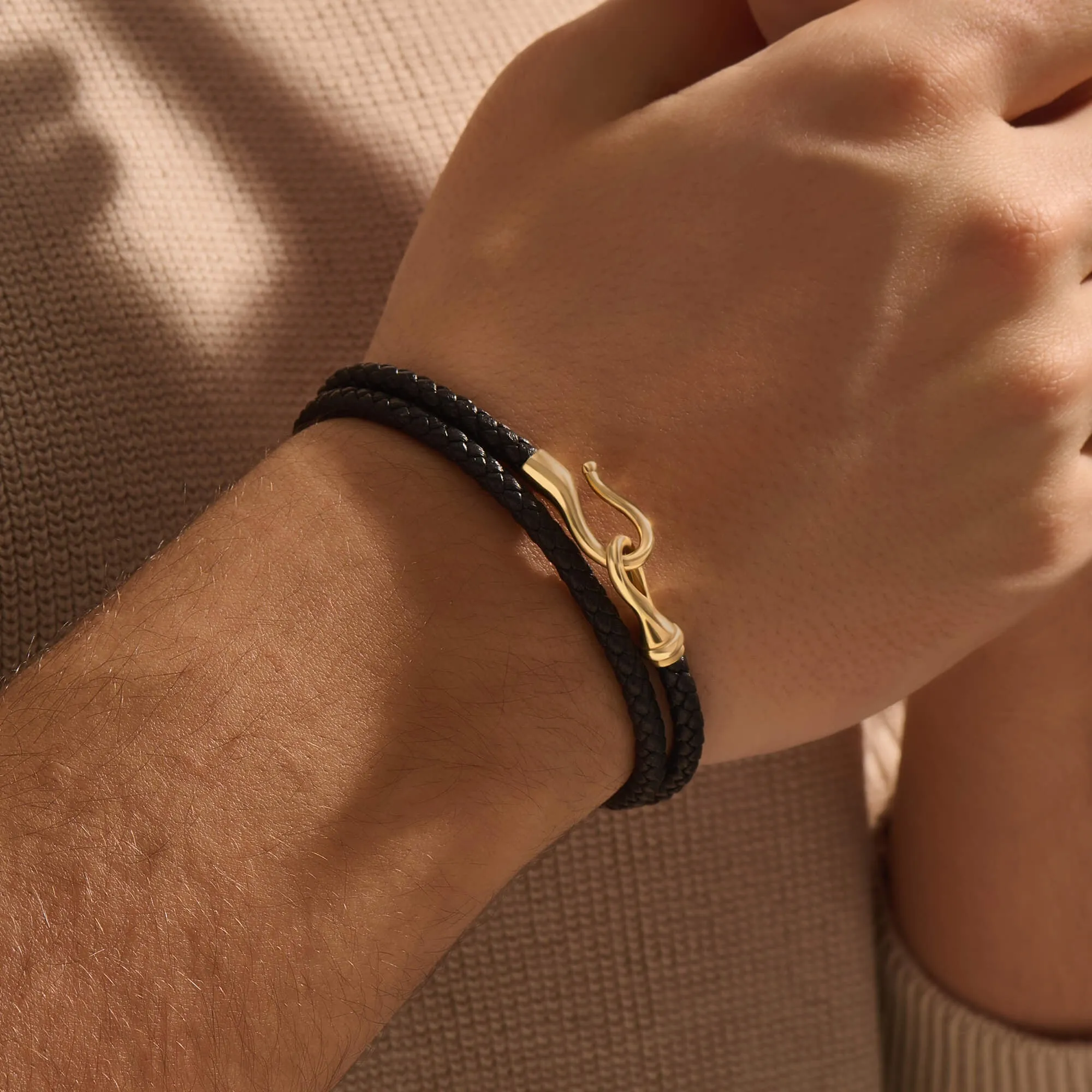 Fish Hook Wrap Leather Bracelet in Silver