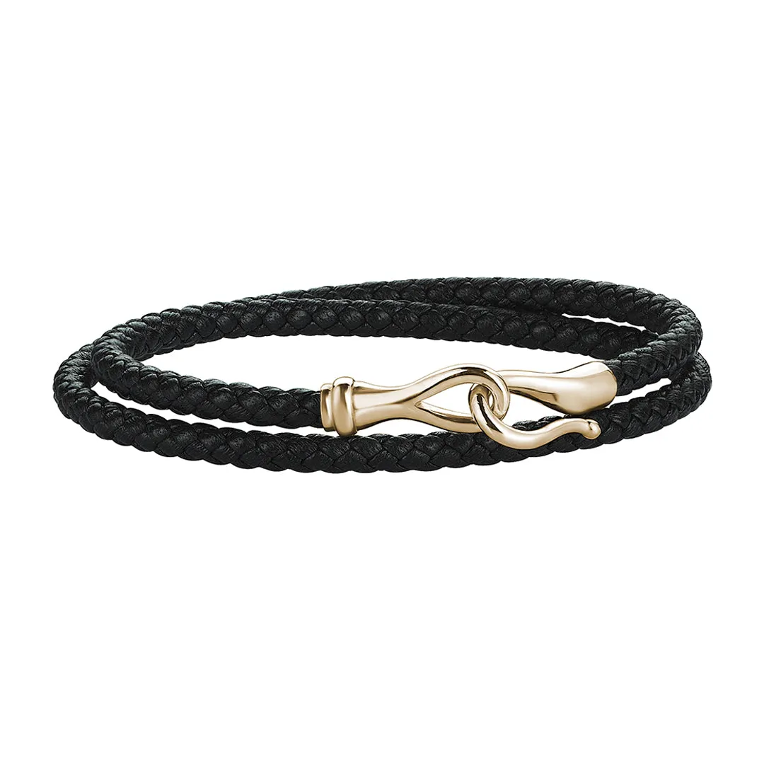 Fish Hook Wrap Leather Bracelet in Silver