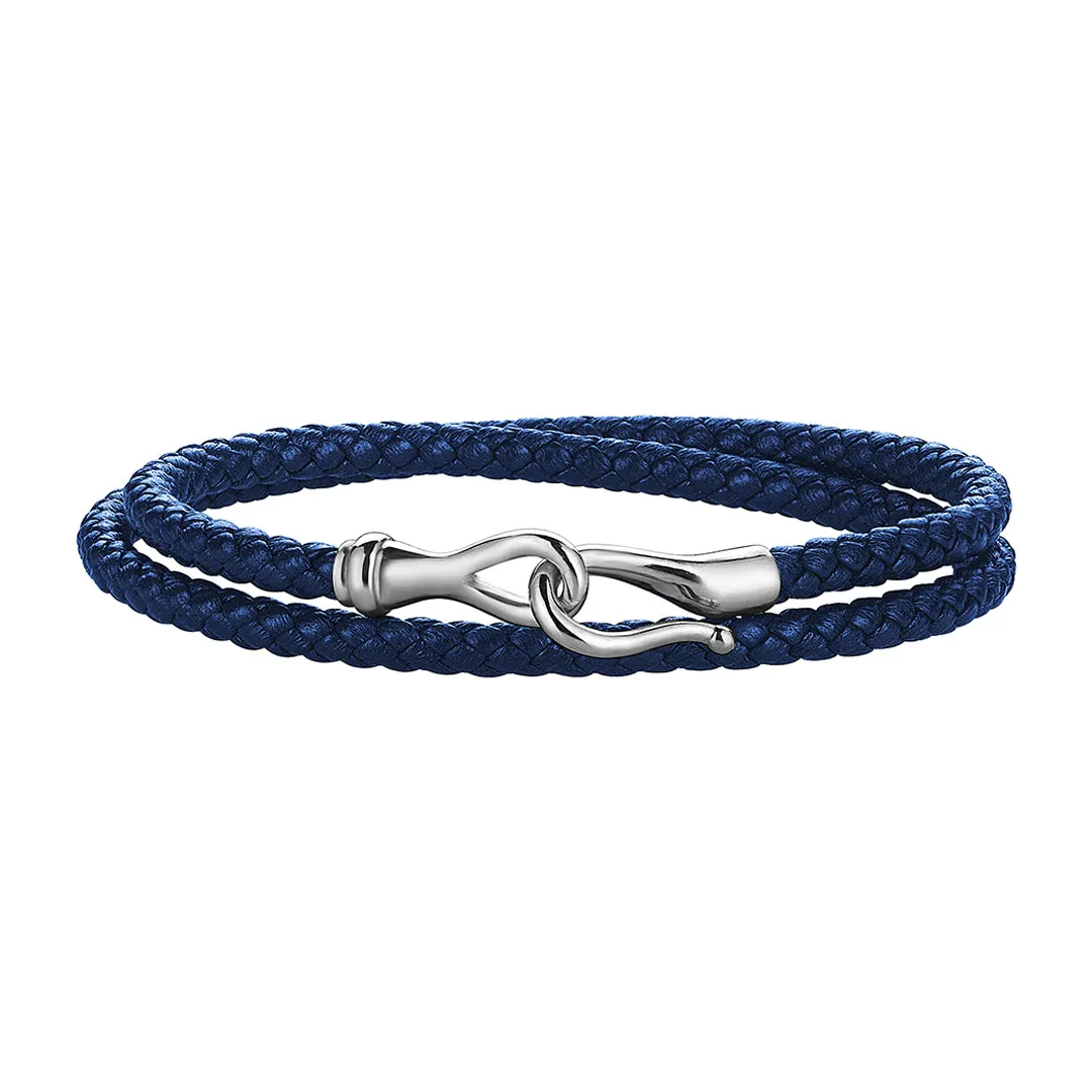 Fish Hook Wrap Leather Bracelet in Silver