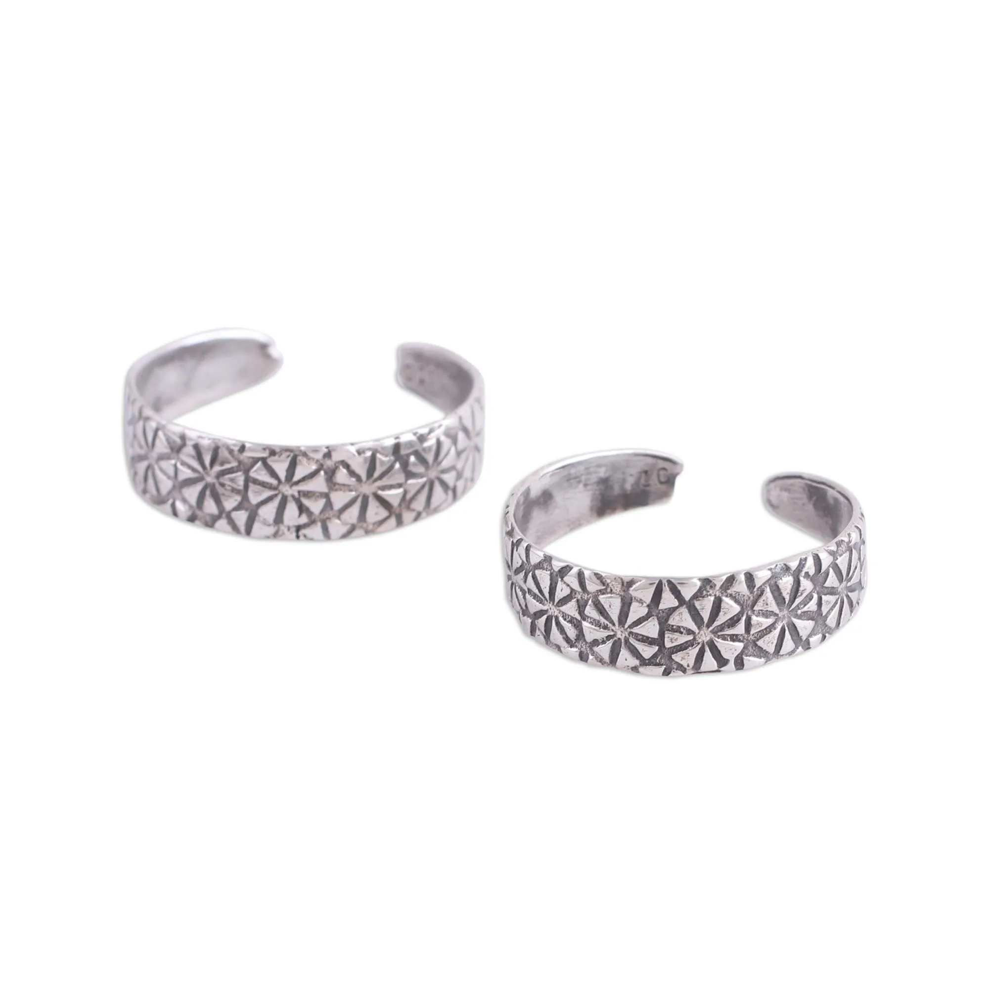 Floral Saga Pair of Floral Sterling Silver Toe Rings from India