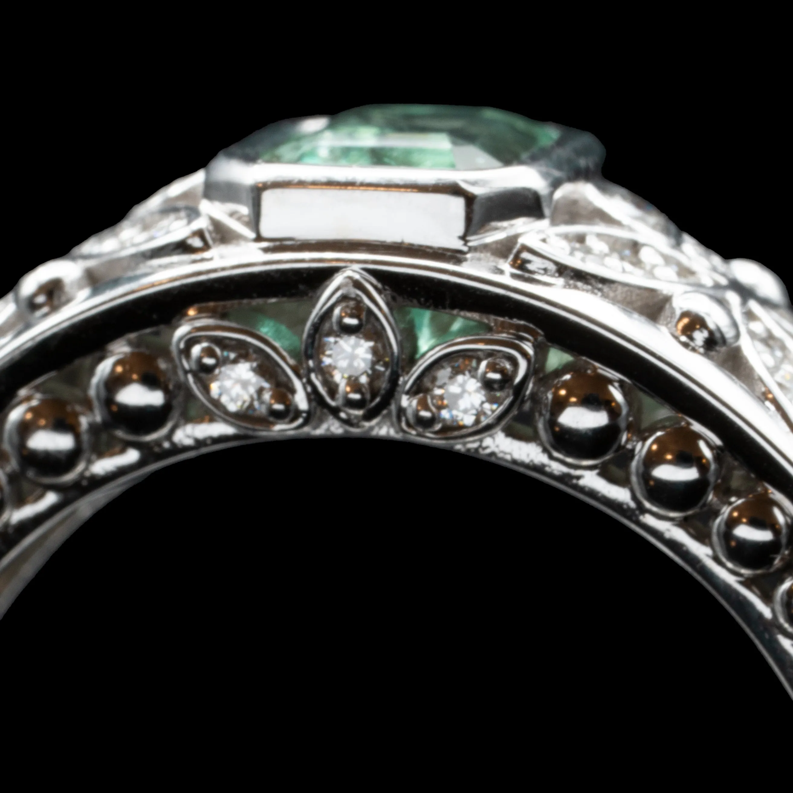 Floral Wide Wedding Band With Diamond & Emerald