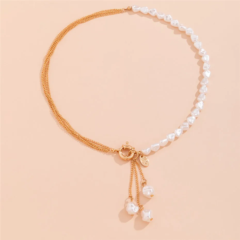 Flytonn-Jade Kpop Irregular Pearl Pendant Necklace