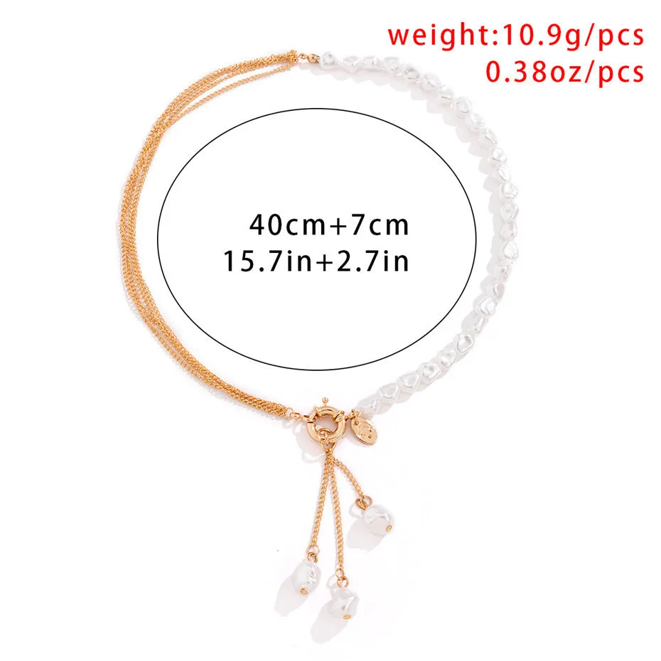 Flytonn-Jade Kpop Irregular Pearl Pendant Necklace