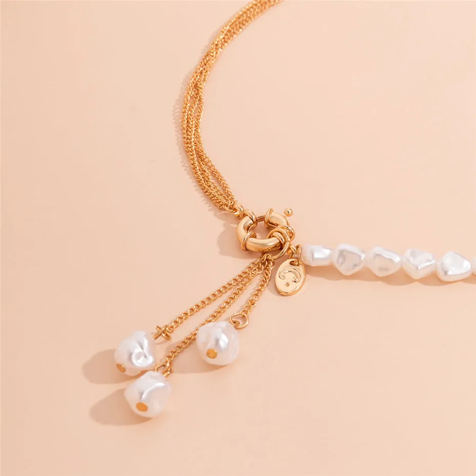 Flytonn-Jade Kpop Irregular Pearl Pendant Necklace
