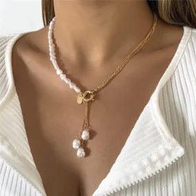 Flytonn-Jade Kpop Irregular Pearl Pendant Necklace